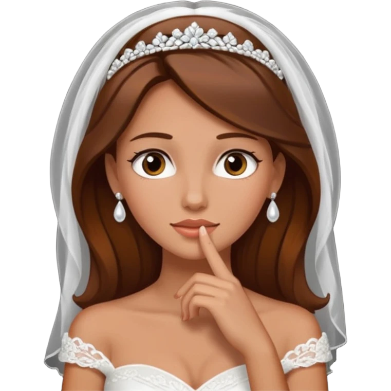White tanned skin bride with brown hair with a chin on her face emoji
