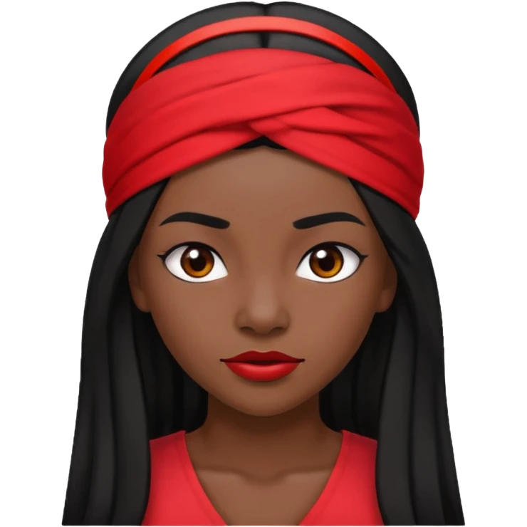 Black woman lawyer with long black hair and red headband, strong and sharp, assertive expression emoji