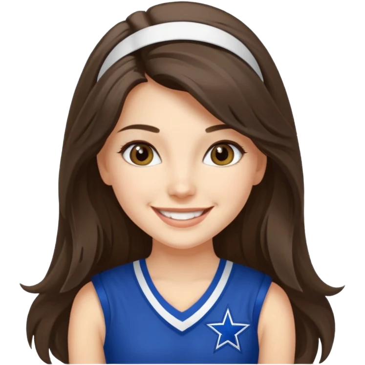 white happy long haired brunette girl hazel eyes in dallas cowboy cheerleader outfit emoji