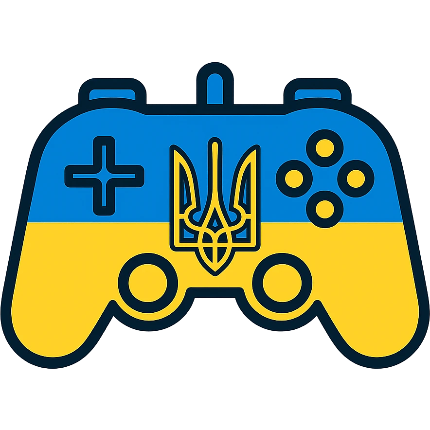 Gamepad with the coat of arms of Ukraine, icon style, blue and yellow colors emoji