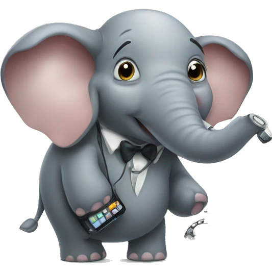cute elephant holding an old phone and making a phonecall emoji