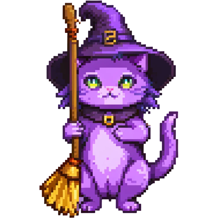 purple witch cat holding a broom emoji