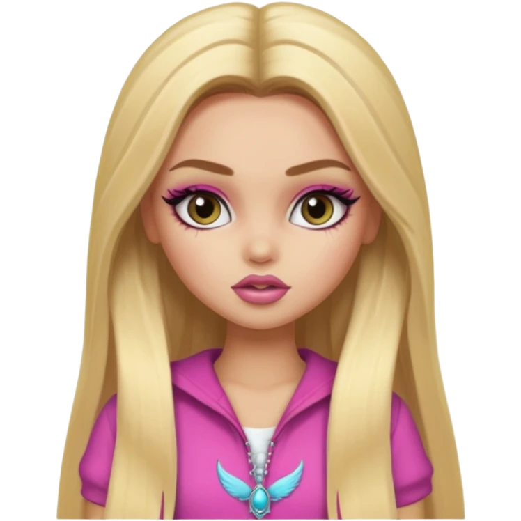 pretty bratz baddie, long blonde straight hair, pretty makeup, fake lashes, baddie clothes emoji