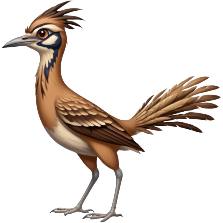 realistic roadrunner bird, skinny tail pointed down, realistic colors emoji