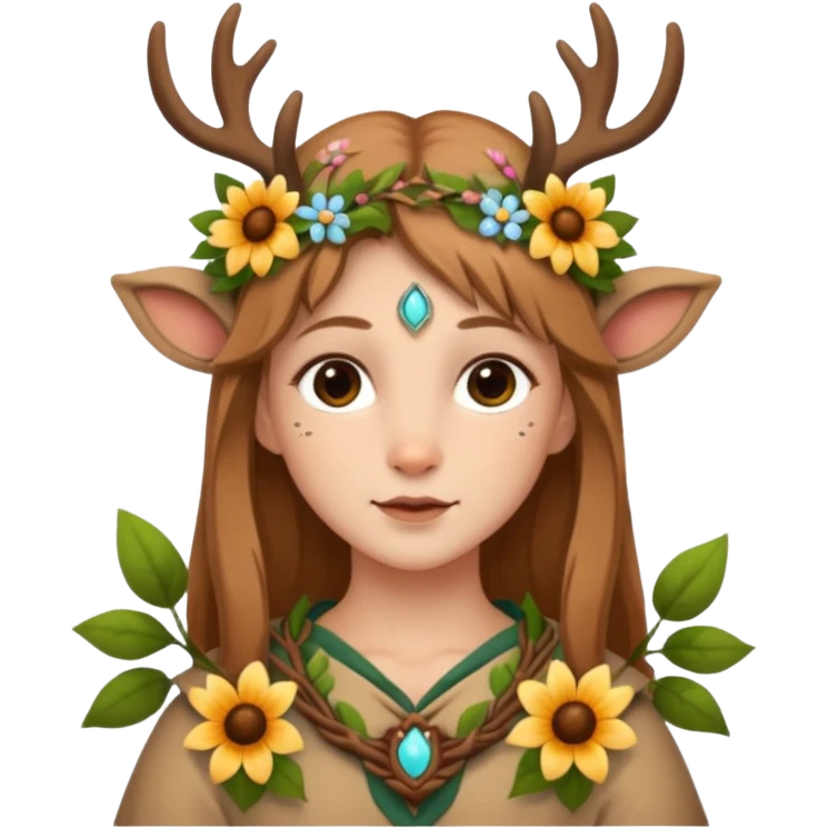 Adult Cute Druid human like fawn with flowers emoji