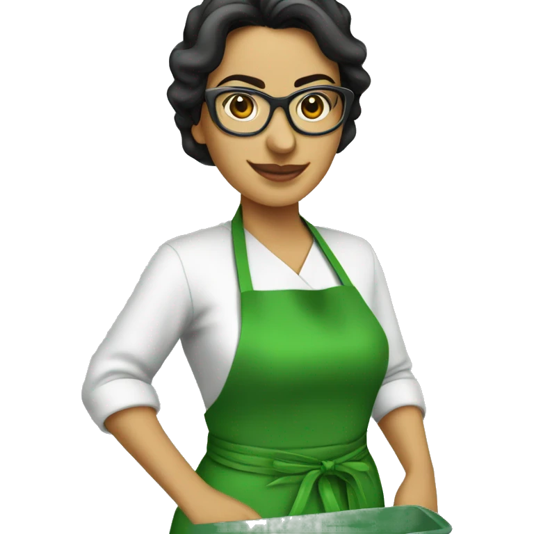 mexican lady green apron  with glasses cooking tacos emoji