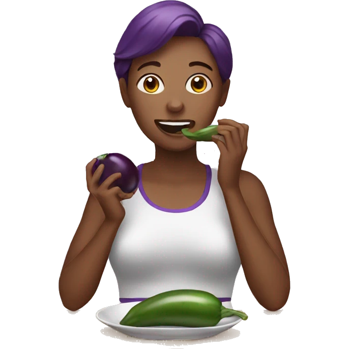 Women eating eggplant emoji