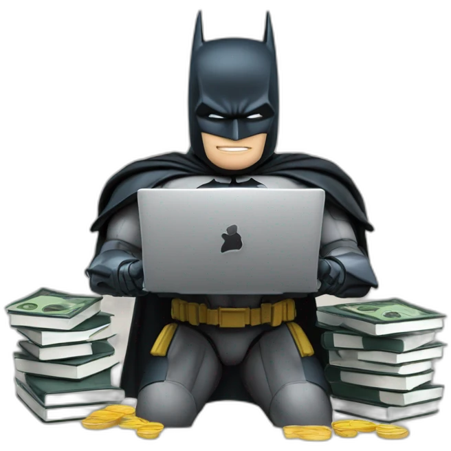 Ai-version-of-batman-coding-with-laptop-books-and-money emoji