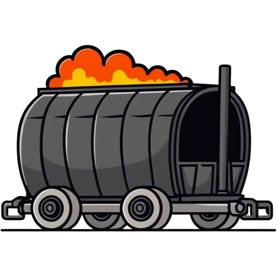 cartoonish wagon filled with molten steel, bright and shiny emoji