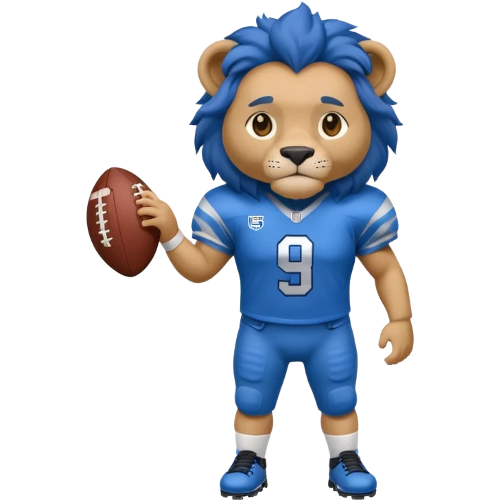 full blue color lion, wearing blue american football jersey emoji