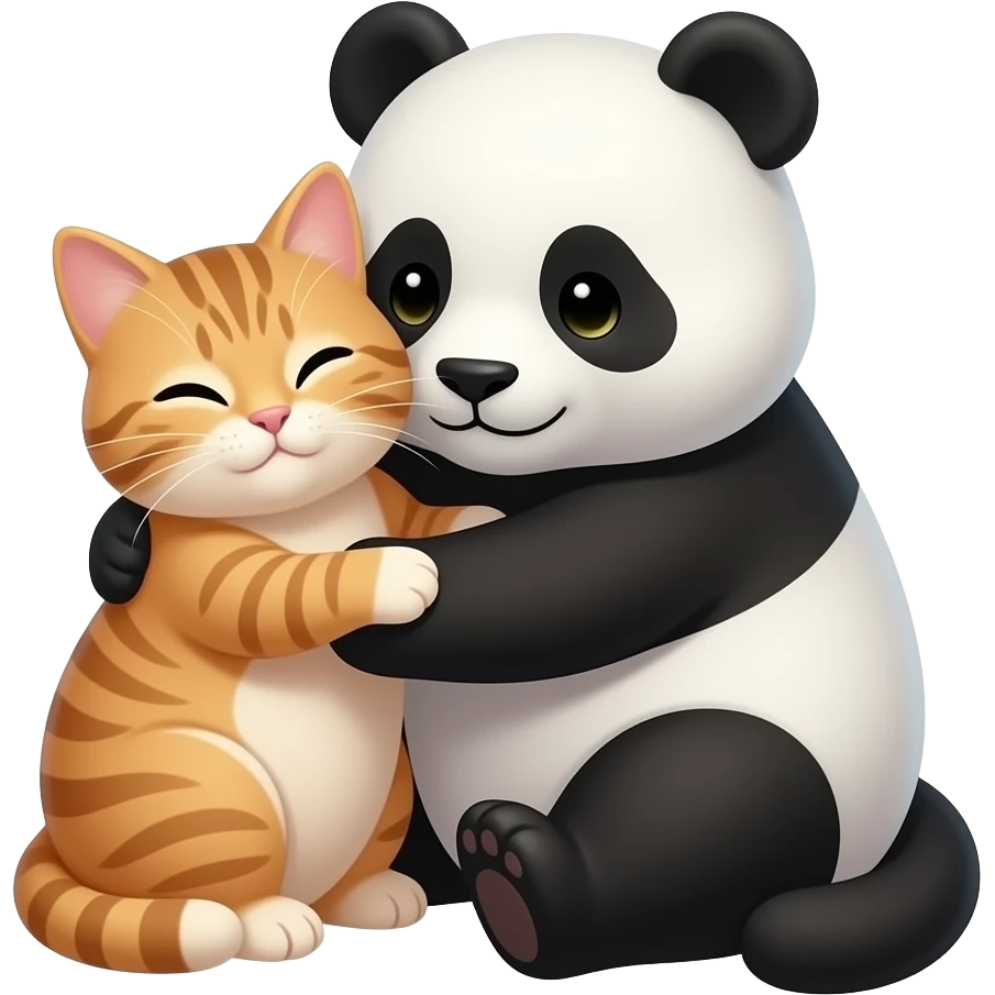 Cat cuddling panda emoji