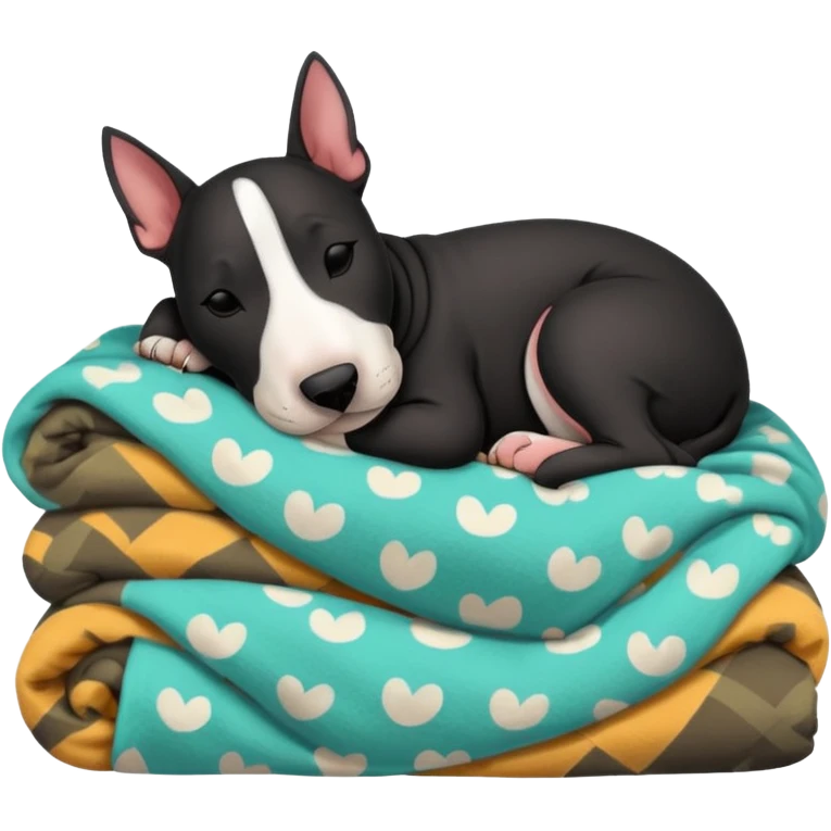 black bull terrier sleeping cozy with blanket  emoji
