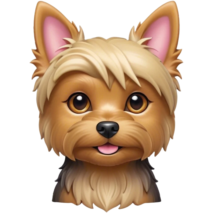 Cinematic Cute Yorkshire Terrier Portrait Emoji, Head perked with bright, twinkling eyes and a perky expression, showcasing a soft, silky fur in rich hues, simplified yet adorably detailed, glowing with a cheerful, inviting glow, high shine, exuding playful intelligence and spunky charm, styled with a gentle, whimsical outline, capturing the essence of a cute Yorkshire Terrier that appears ready to frolic off the screen with irresistible energy! emoji