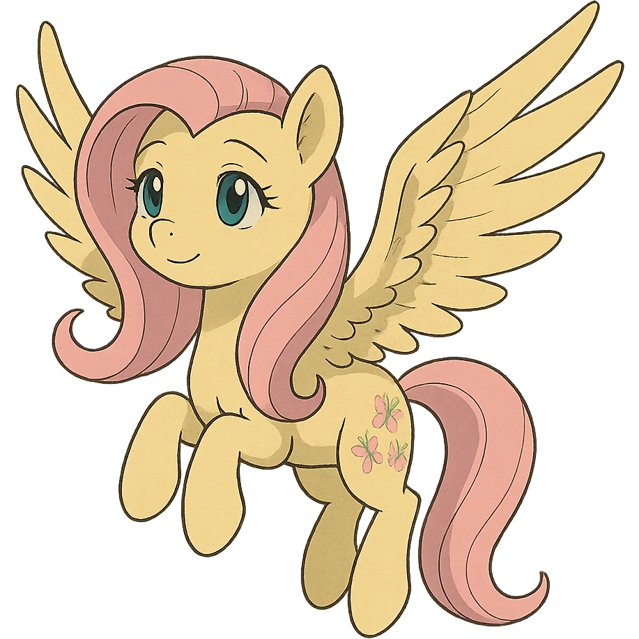 Fluttershy flying with wings spread in Ghibli style emoji