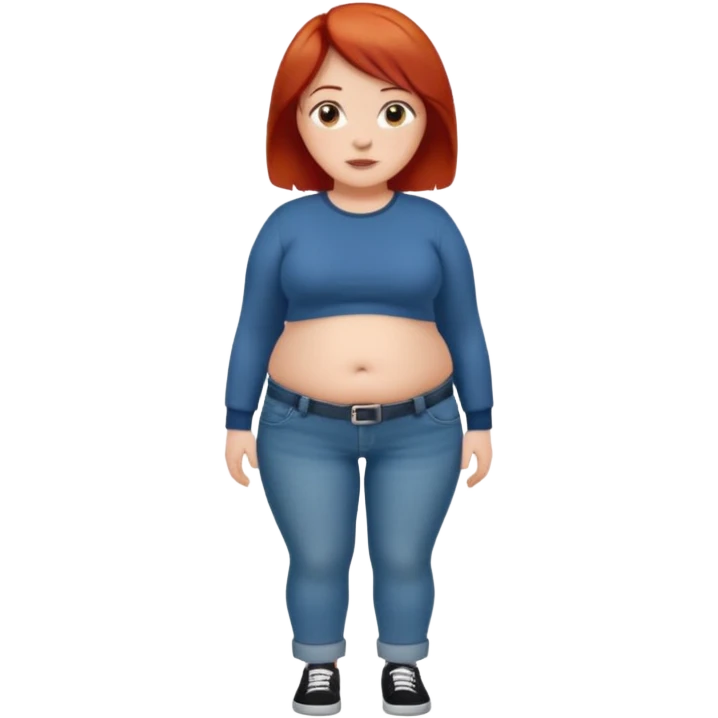 Lazy old Short woman with straight short red hair and fat tummy..wears jeams and full sleeve  tshirt emoji