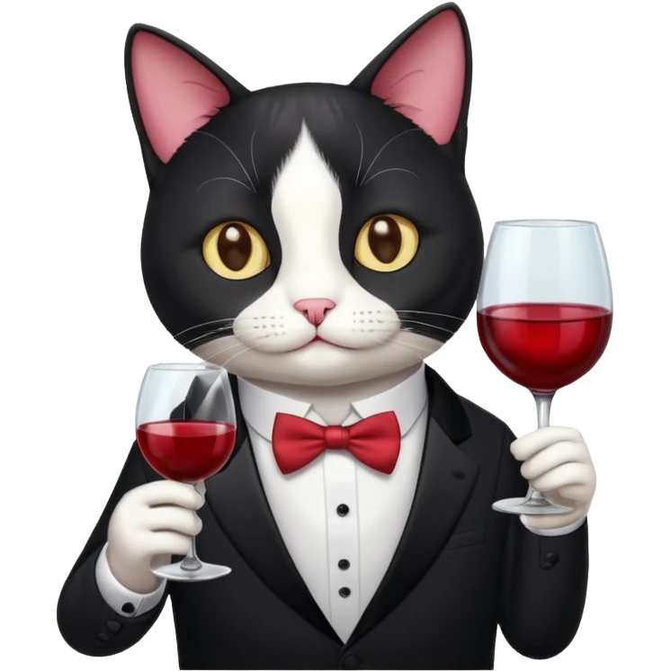 Tuxedo cat with a glass of wine emoji