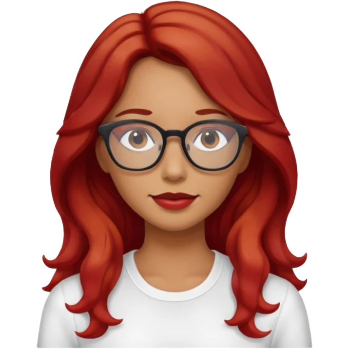 Crespa peli roja tono fuerte , trigueña , con lentes y top blanco pelo largo  emoji