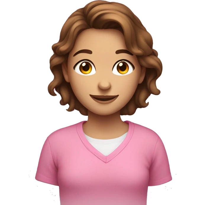 smiling girl with brown hair pink shirt cozy emoji