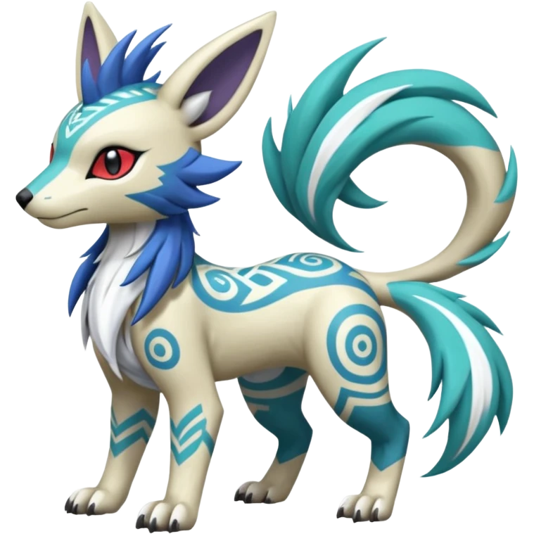  Tropical Tiny Marked Patterned Tribal WereGarurumon-Suicune-Linoone-Meloetta-Zangoose-fusion-hybrid-creature (full body) emoji
