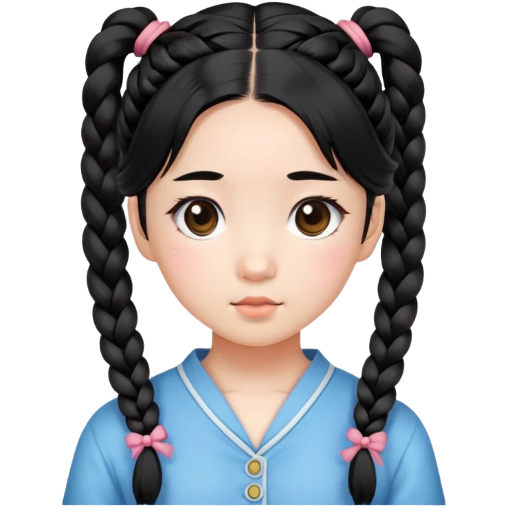 Korean girl, cute girl,  braided pigtails tied down, black hair emoji
