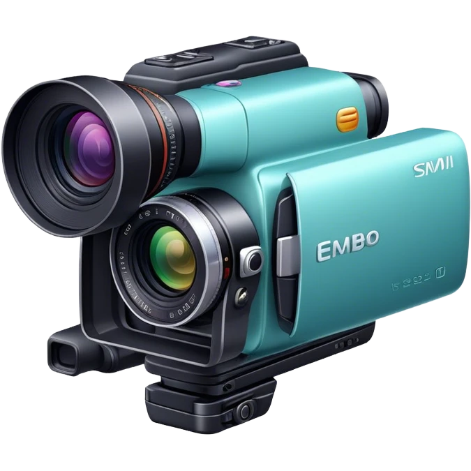 Create an emoji for video recording. Show a video camera with a lens, symbolizing the act of filming. Use modern, professional colors. Do not include any emojis or smiley faces. Make the background transparent. emoji