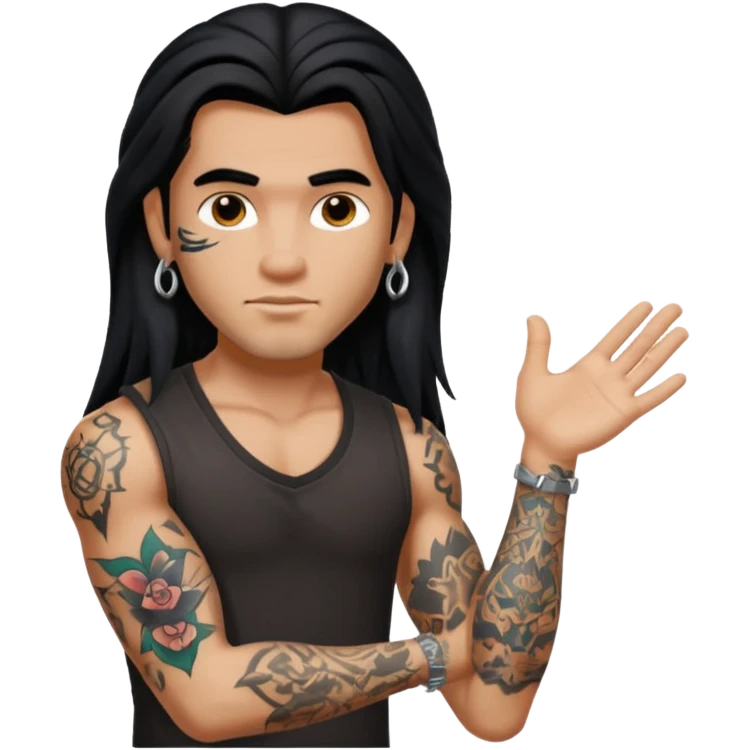a pretty male bratz tattoo artist with long mullet black hair emoji