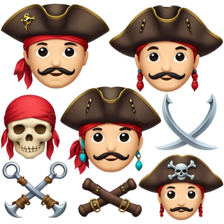 Je veux un tableau de stickers pour mon clan lak khawarizmi notre symbol est les pirat au chapeaux rouge , est un autre tableau de stickers écharpe de ton choix pour mon clan emoji