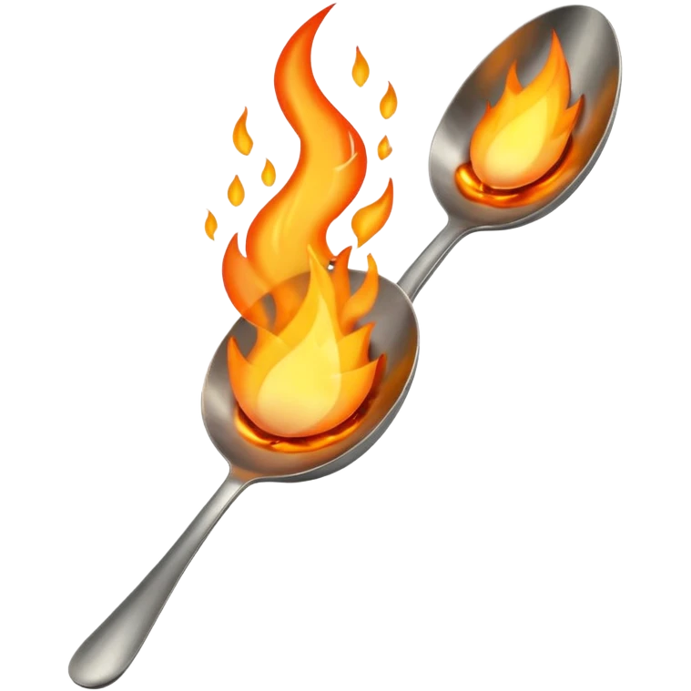 Una cuchara de metal y una llama de fuego por debajo emoji