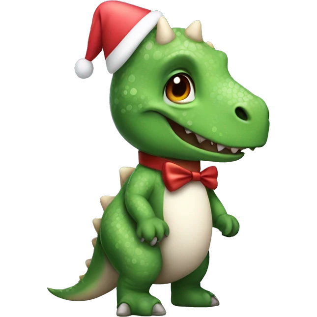 a dinosaur wearing half a santa outfit and half a easter bunny outfit emoji