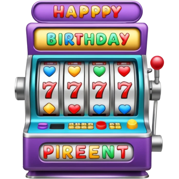 slot machine The sign says "birthday present." emoji
