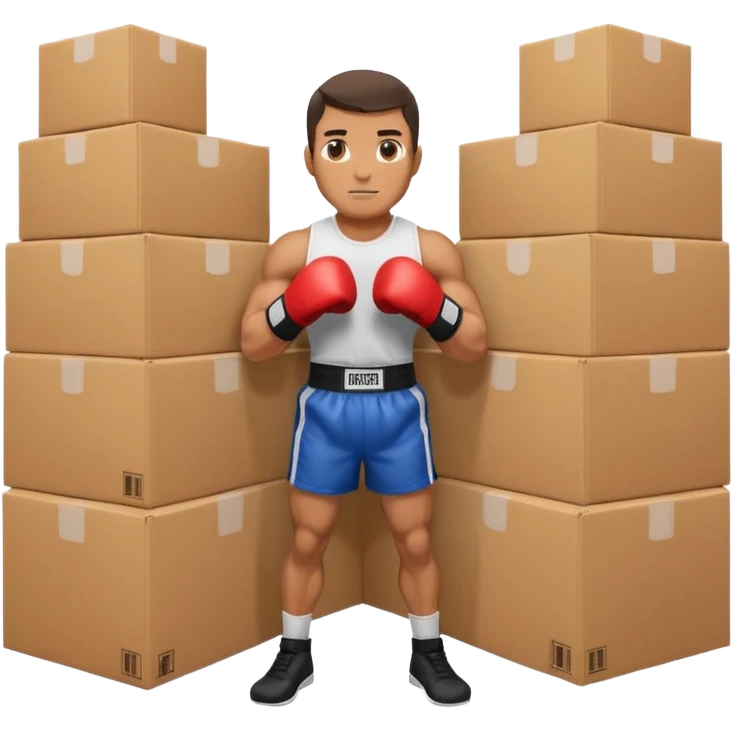 Can you make a man who is a boxer made square cardboard boxes emoji