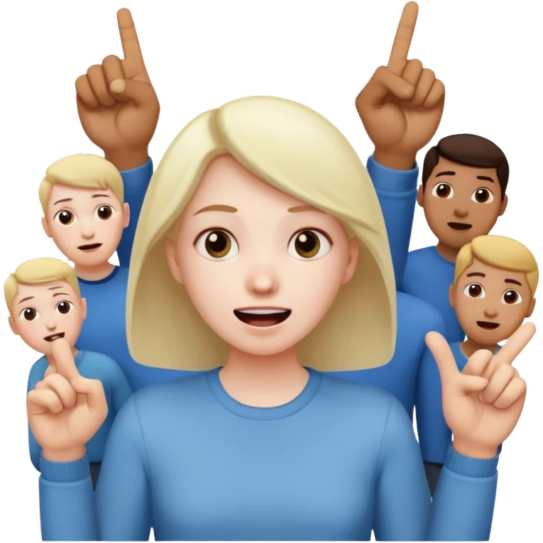 A person in the front row feeling scared, with the audience HAPPY AND POINTING FINGER. emoji