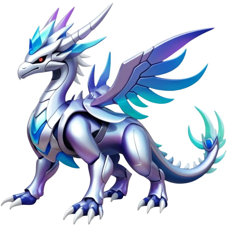 Colorful Pastel Iridescent-gradient Futuristic Modern Epic Legendary Shiny Cyber-Suicune-Dialga-Lugia-Reshiram-Creature, (full body) emoji