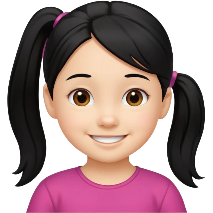 una chica pequeña con una cola de caballo el pello color negro  3 años emoji