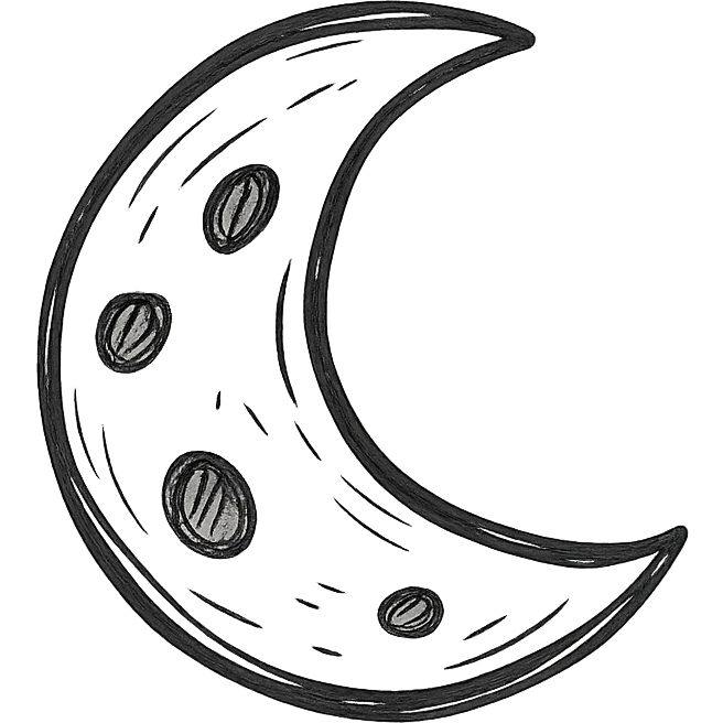 hand drawn outlined icon of a moon, no fill emoji