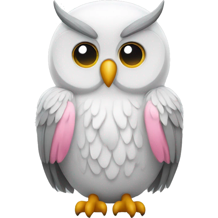 white owl with pink ears and grey wings sad emoji