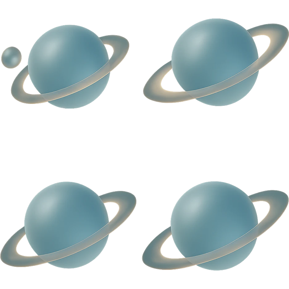 Add a moon orbiting Saturn in matte glass style, with no background. emoji
