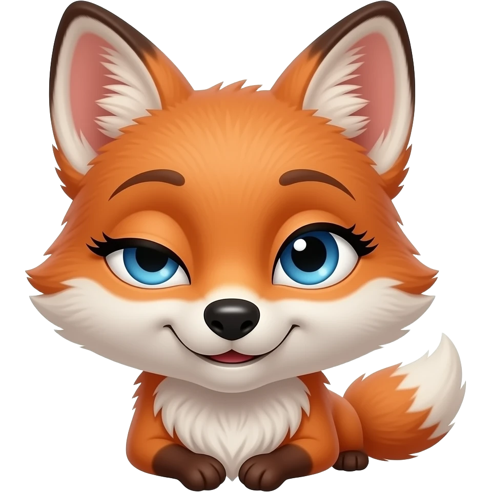 A fox vixen emoji with vibrant blue eyes, looking flirty and seductive. Heavy long eyelashes, half-lidded 'bedroom eyes' expression, a small knowing smirk, and a graceful head tilt. emoji