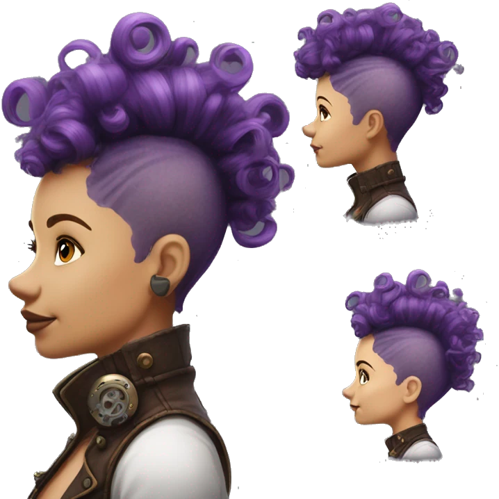 Photorealistic steampunk profile short mohawk purple  curl on Caucasian girl emoji