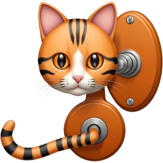 A short-tailed striped cat turning a doorknob emoji