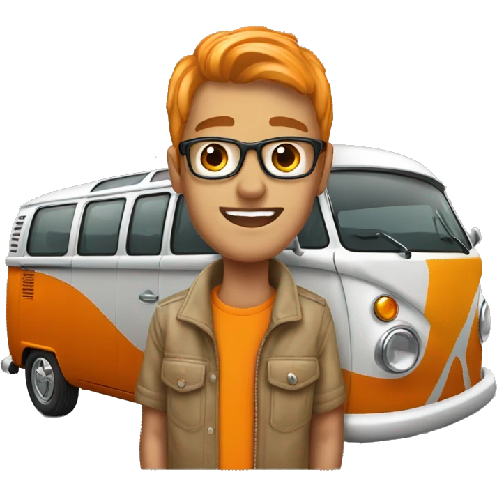 hip young man with orange VW campervan emoji