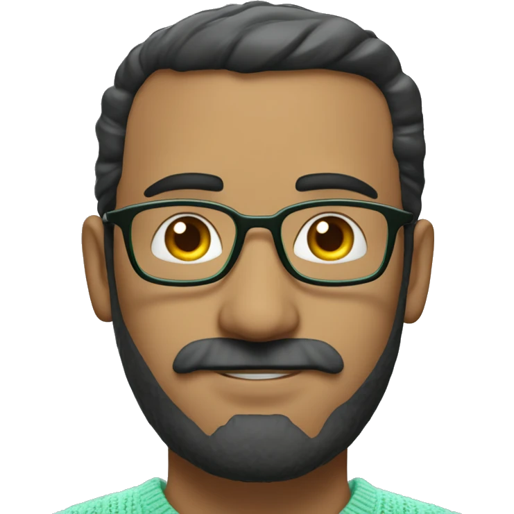 indian man, early 30's with a beard and moustache, dark rimmed glasses, wearing a mint green knitted crew neck jersey. He is a High Voltage Substation design engineer emoji