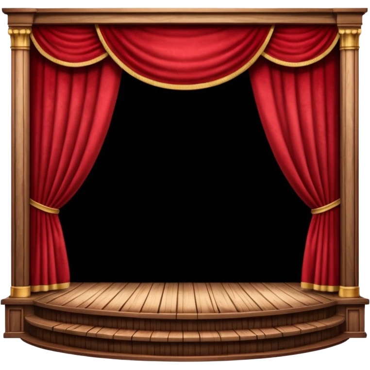 A wooden theater stage with red curtains slightly parted. emoji