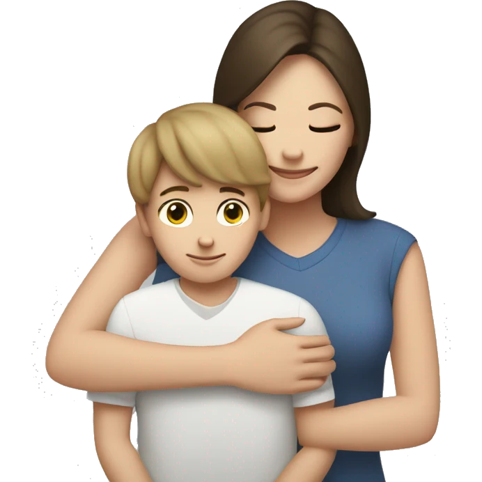 White brunette boy hugging her white brunette mom emoji