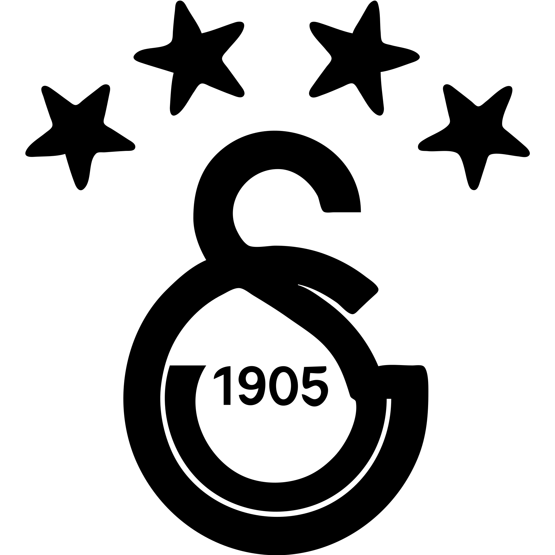 solid filled icon of Galatasaray symbol with five stars above, no outlines, using club's main colors, highly simplified for small sizes emoji