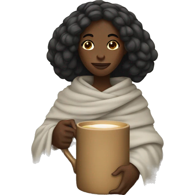 black girl wrapped in a banket with a mug in her hand emoji
