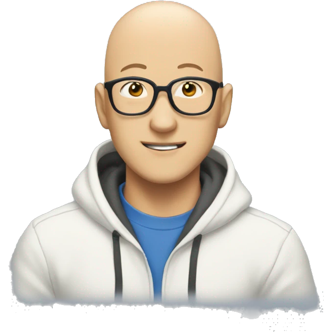bald saitama in his 30s wearing glasses, smiling, in a blue hoodie emoji