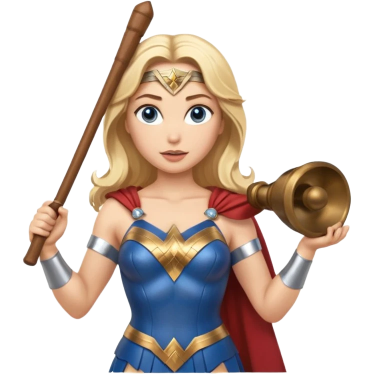 Blonde blue eyes Wonder Woman holding bell and baton  emoji