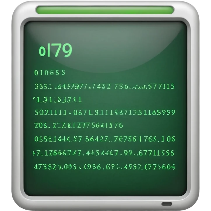 mac os icon code computer retro terminal, black, green white, numbers and code lines on the screen emoji
