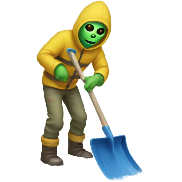 Alien shoveling snow  emoji